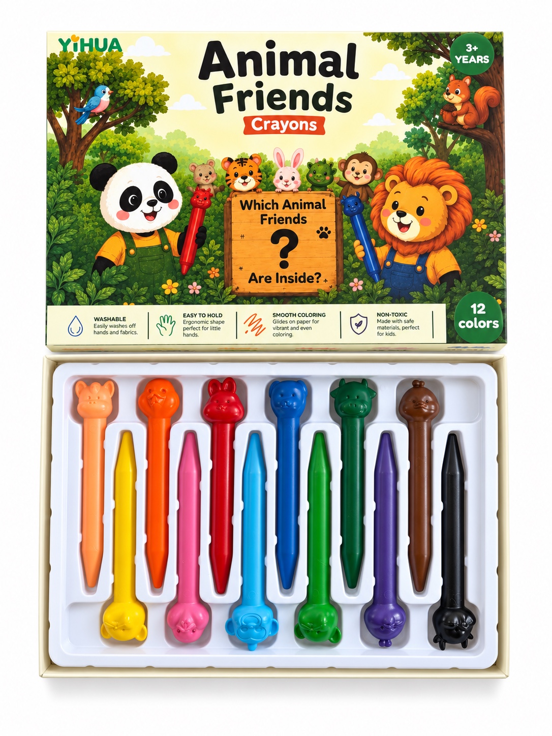 12-Color Animal Crayons