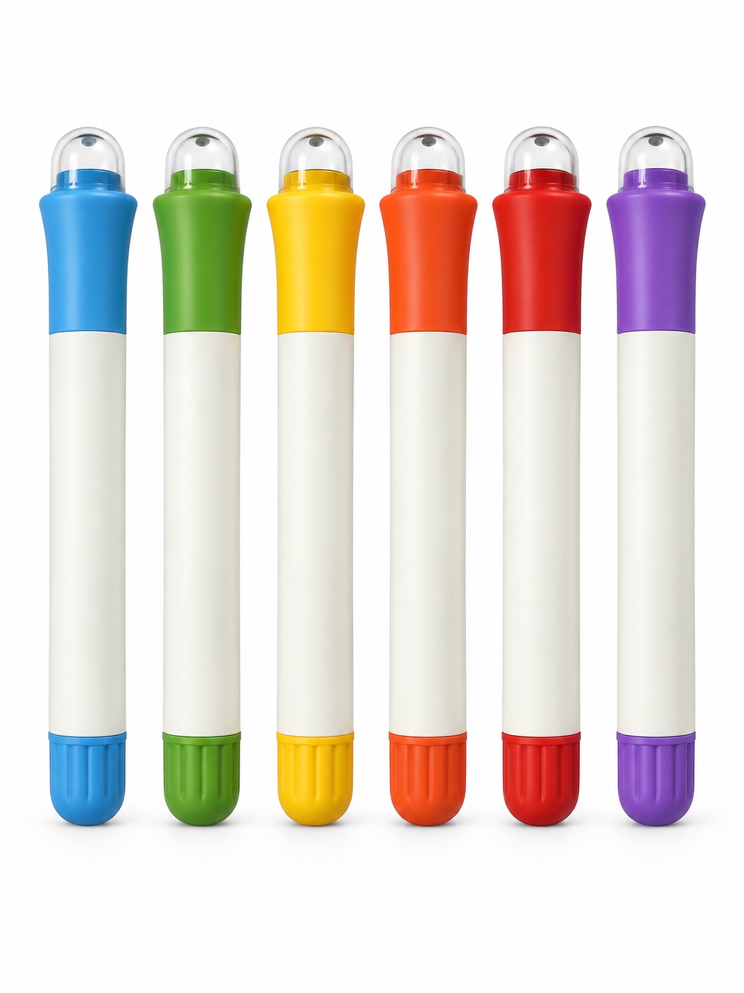Six colorful YIHUA silky crayons with transparent stamp caps